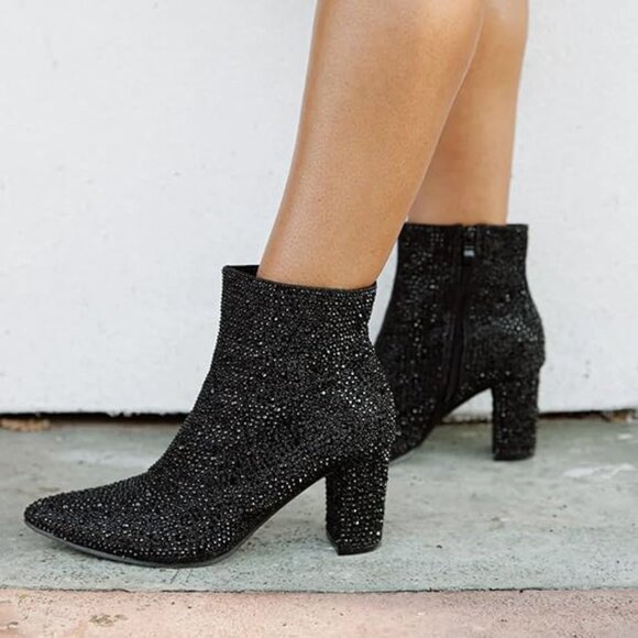 Forever Pointed Toe Black Jeweled Rhinestone Crystal Ankle Booties Boots NIB 7.5 - Picture 16 of 16